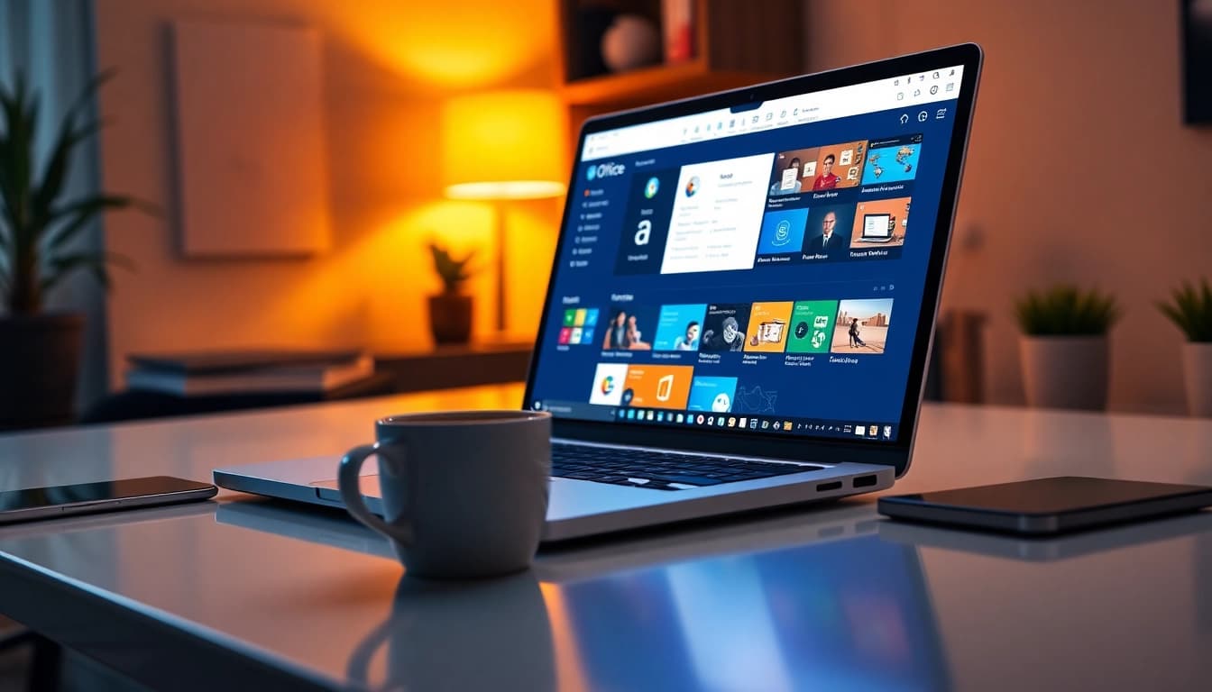 Präsentation von Microsoft Office 2024 deutsch Vollversion auf modernem Bildschirm.