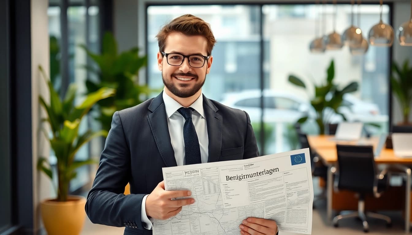 Headhunter präsentiert Bewerbungsunterlagen in modernem Büro.
