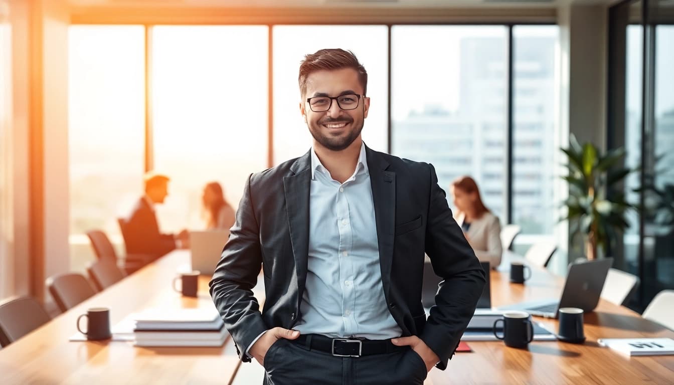 Headhunter Vertrieb: Professioneller Headhunter im modernen Büro, der mit Fachleuten zusammenarbeitet.