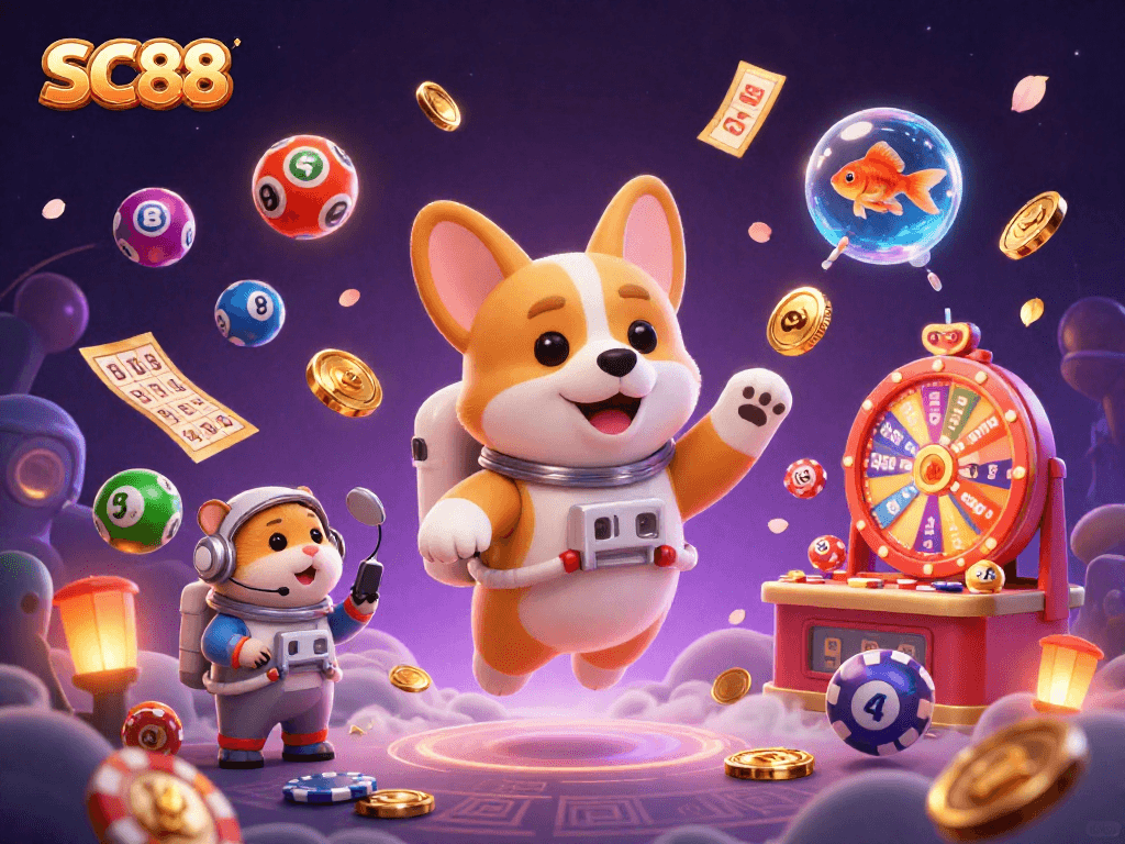 Experience thrilling gaming adventures at SC88 with vibrant characters and dynamic casino elements.