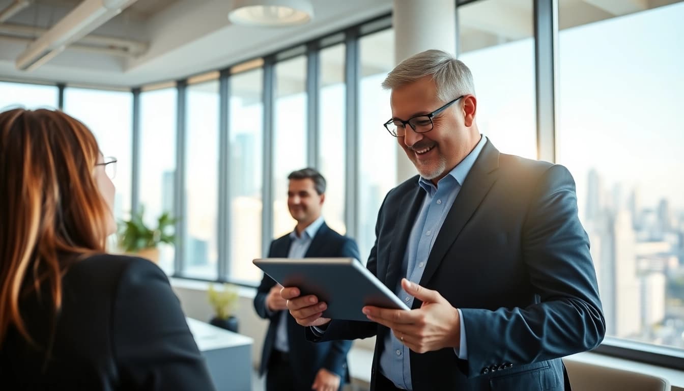 Headhunter Schweiz berät professionell einen Klienten in einem modernen Büro.
