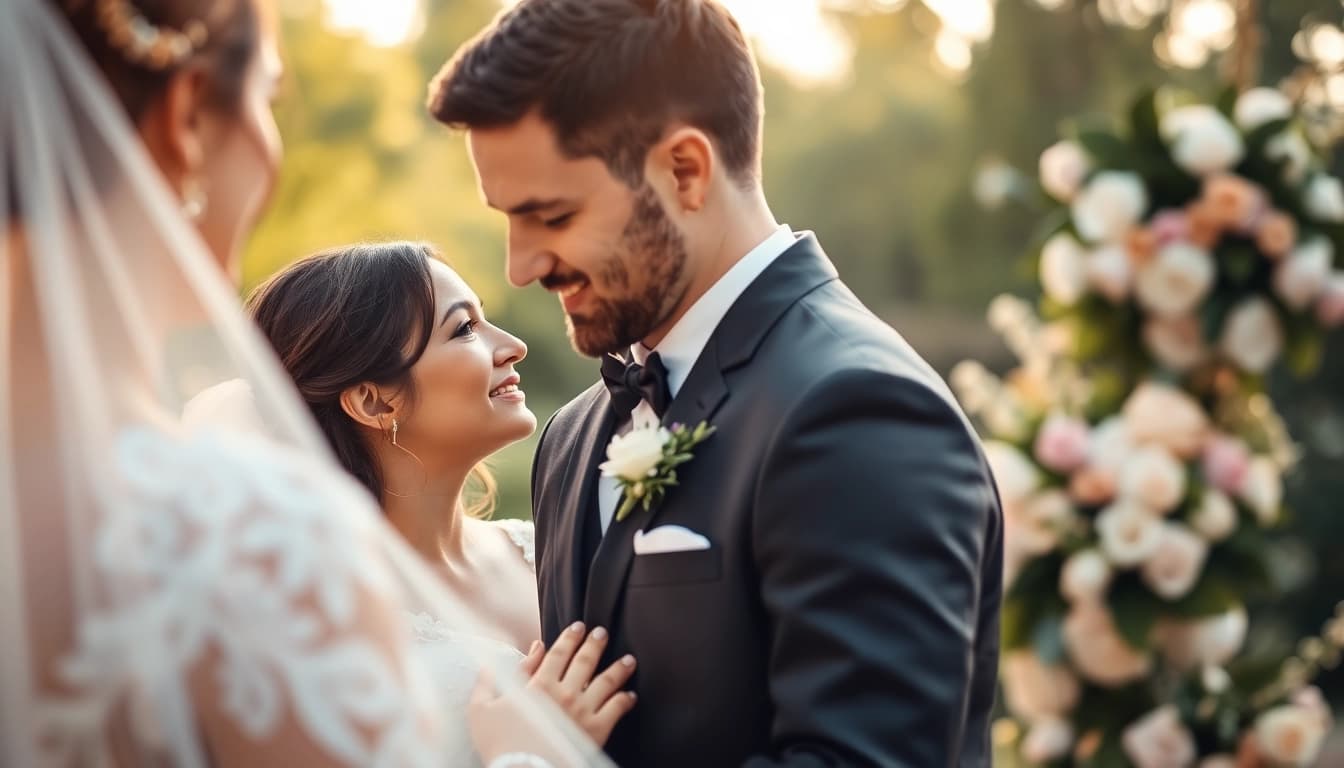 Hochzeitsfotograf München fängt emotionalen Moment während einer Trauung in einem malerischen Setting.