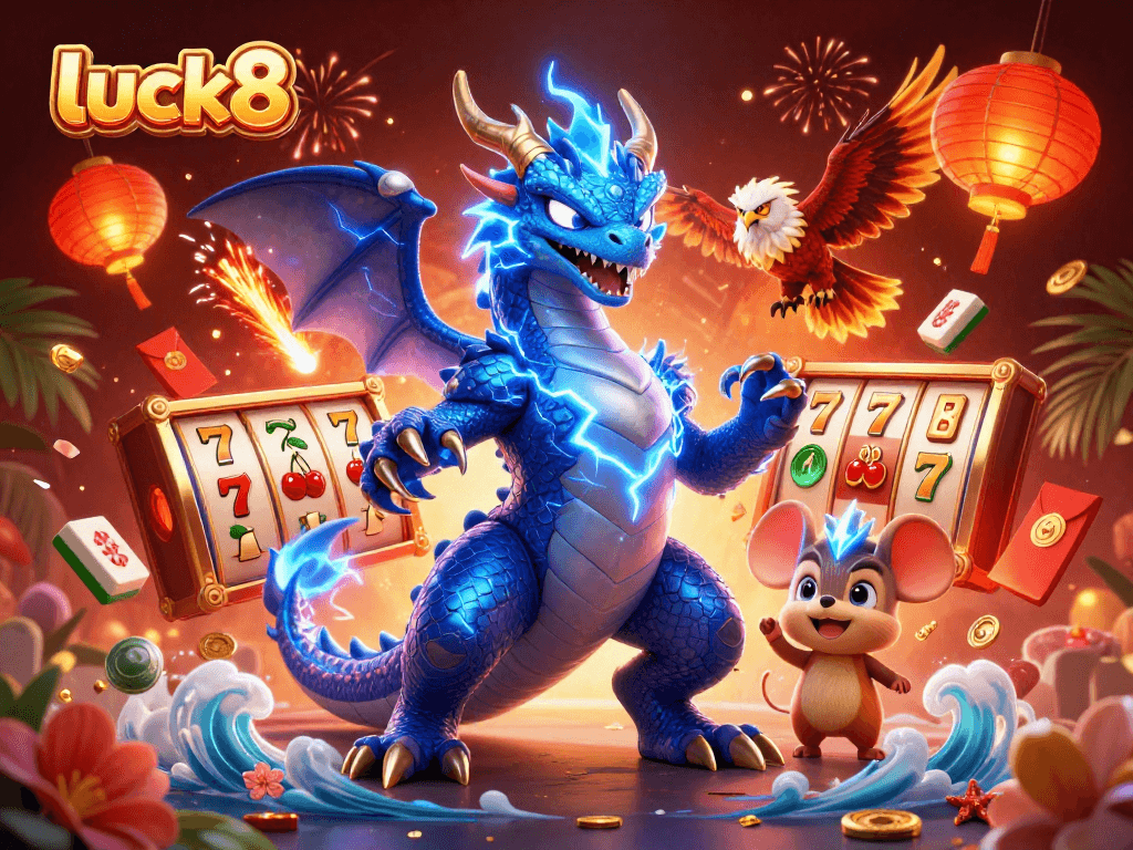 Experience exciting slots action with luck8, featuring captivating casino elements and vibrant characters.