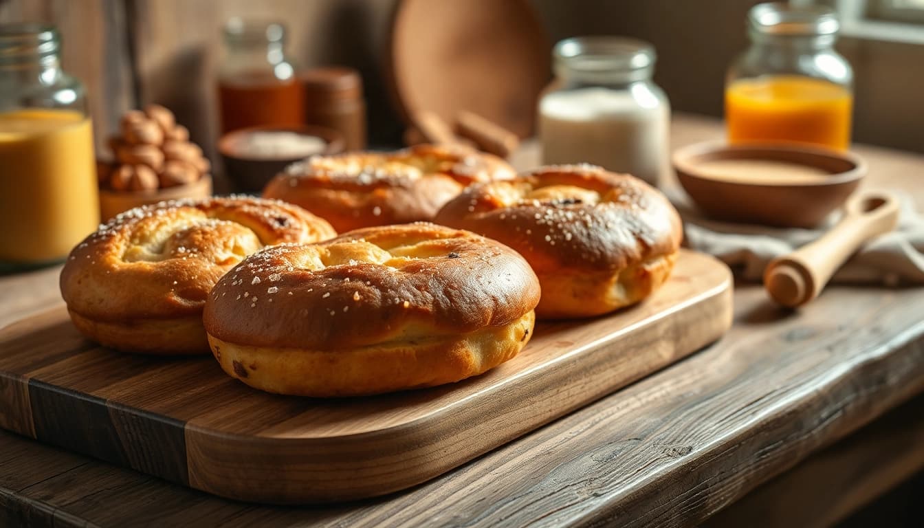 Frisch gebackene thc kekse auf einem rustikalen Tisch, umgeben von Zutaten für ein appetitliches Backerlebnis.