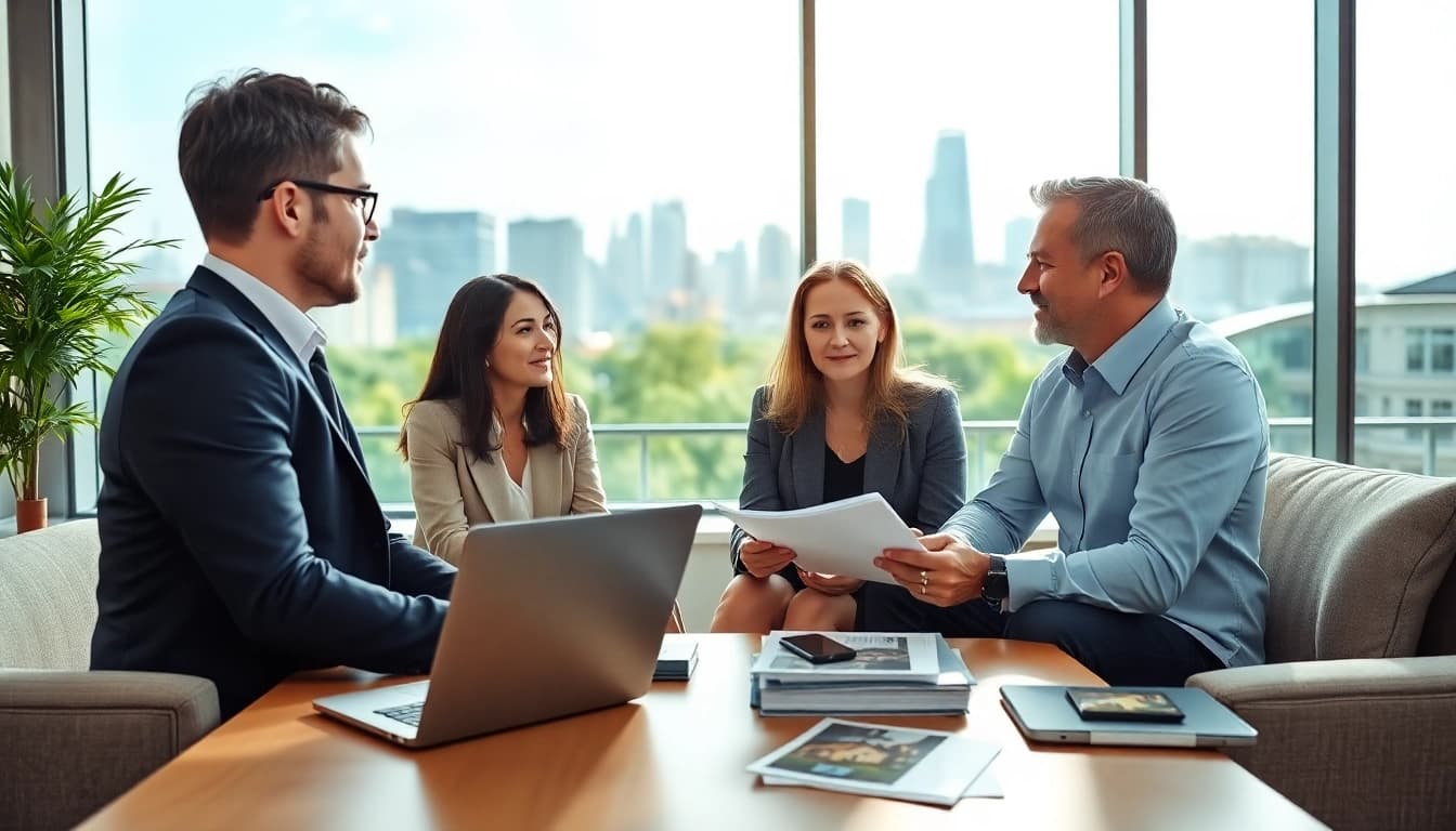 Immobilienmakler Frankfurt Sachsenhausen berät Kunden in einem modernen Büro.