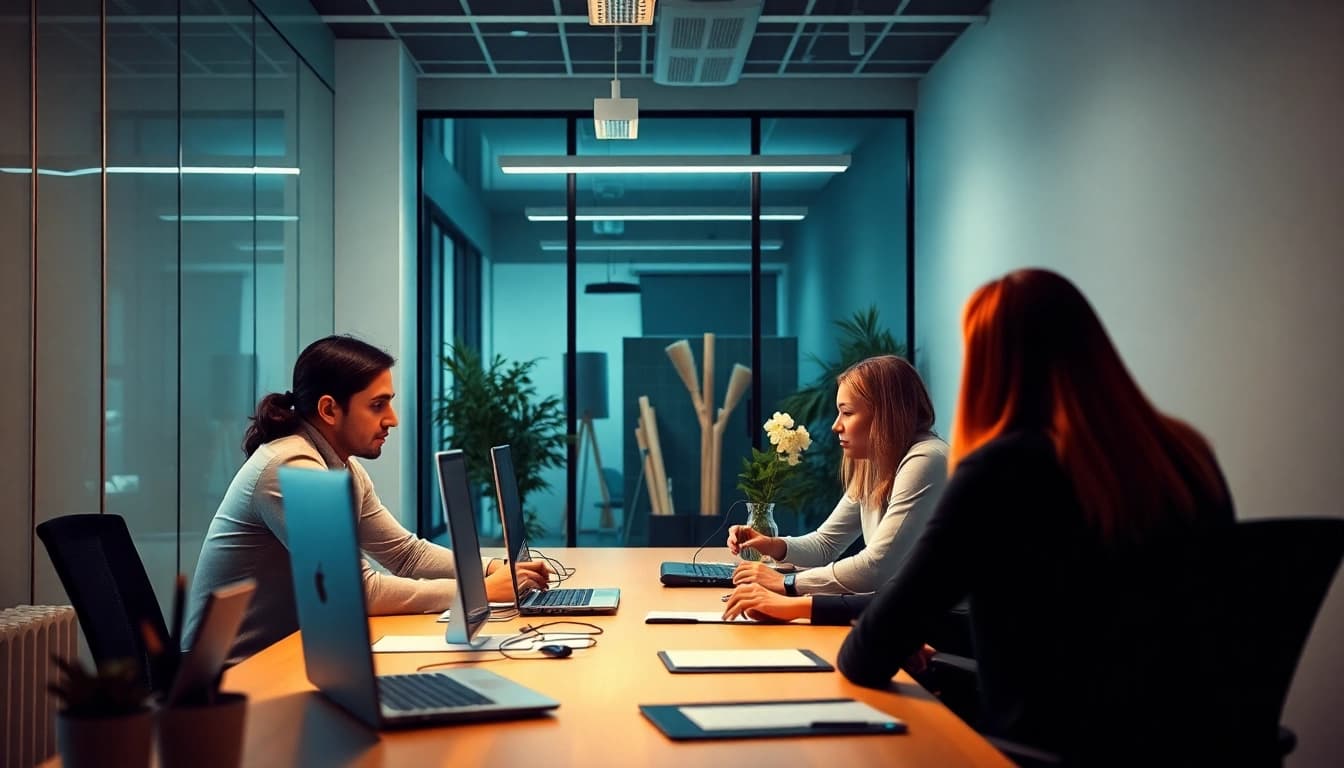 Ein Team von Experten bei SEO.my arbeitet an einem digitalen Marketingprojekt in einem modernen Büro.