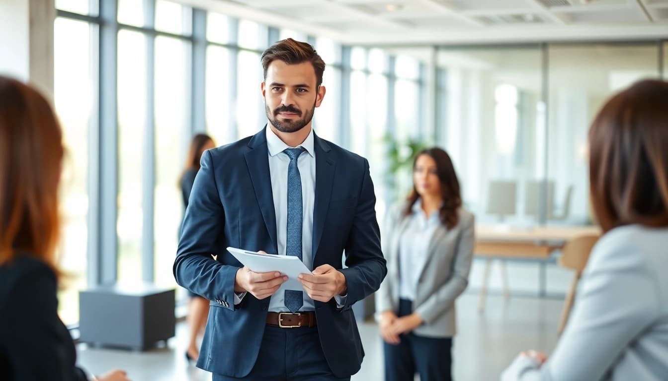 Headhunter Schweiz organisiert ein Vorstellungsgespräch in einem modernen Büro.