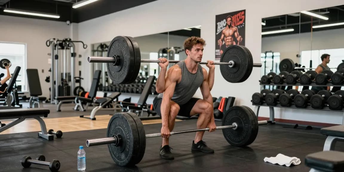 Starker Athlet hebt Gewichte im Steroidshop Fitnessstudio und zeigt Hingabe und Fitness.