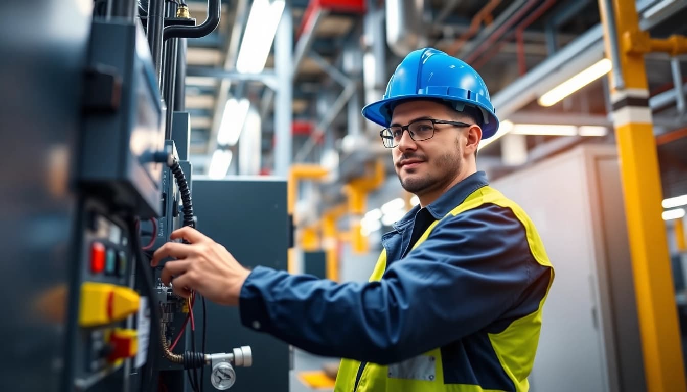 Electrician conducting a DGUV V3 Prüfung on equipment, showcasing safety and compliance checks effectively.