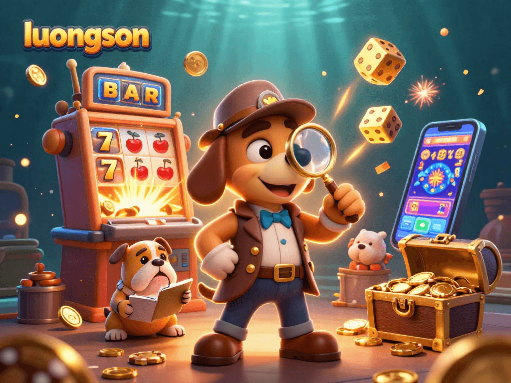 Engage with luongson's thrilling casino experience featuring a detective discovering clues in a vibrant 3D scene.