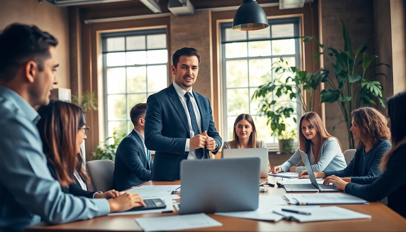 Headhunter Köln berät Kunden in modernem Büro mit Engagement.