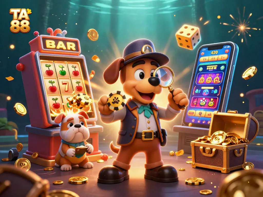 Experience immersive gaming with TA 88, where detective characters uncover treasure amid dynamic casino elements.