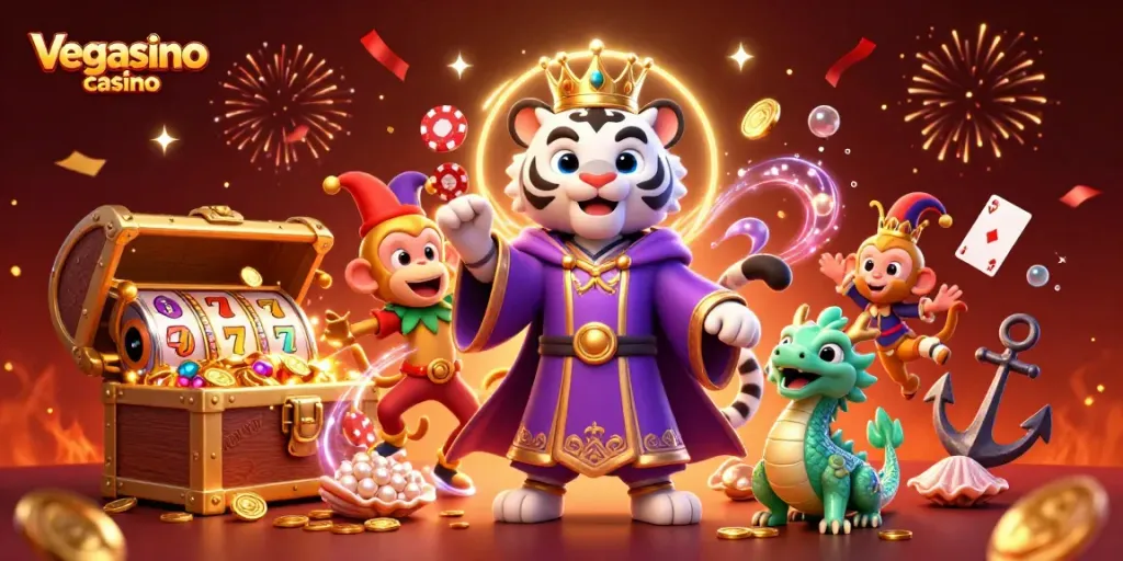 Experience the excitement of vegasino casino with playful characters and vibrant casino elements.