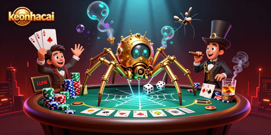 Engage with keonhacai's thrilling gambling scene featuring a golden spider and poker chips.