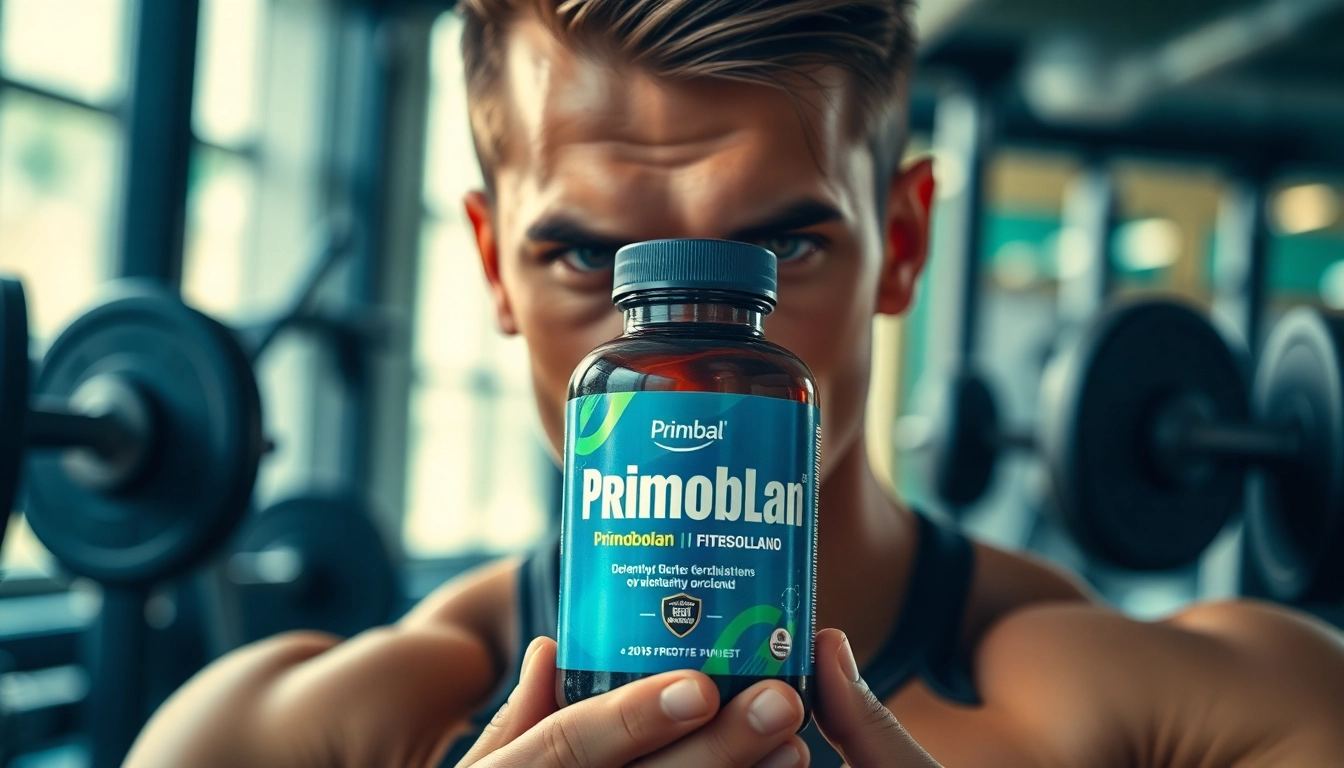 Primobal Primobolan in a close-up gym setting with weightlifting equipment.