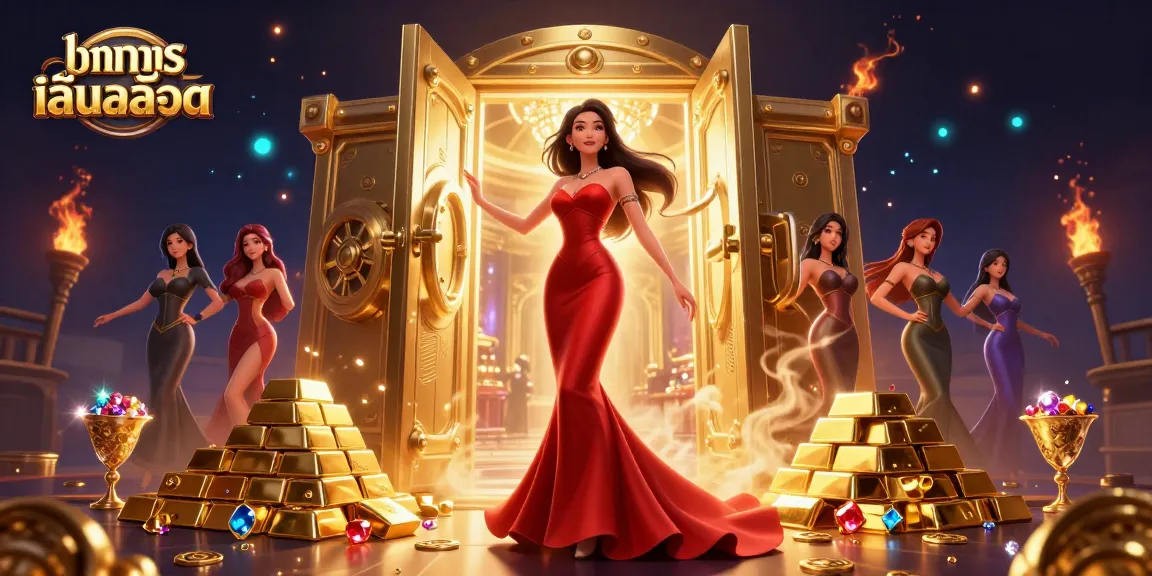 Experience ทดลองเล่นสล็อต with stunning visuals of a glamorous casino, filled with gold and treasure.