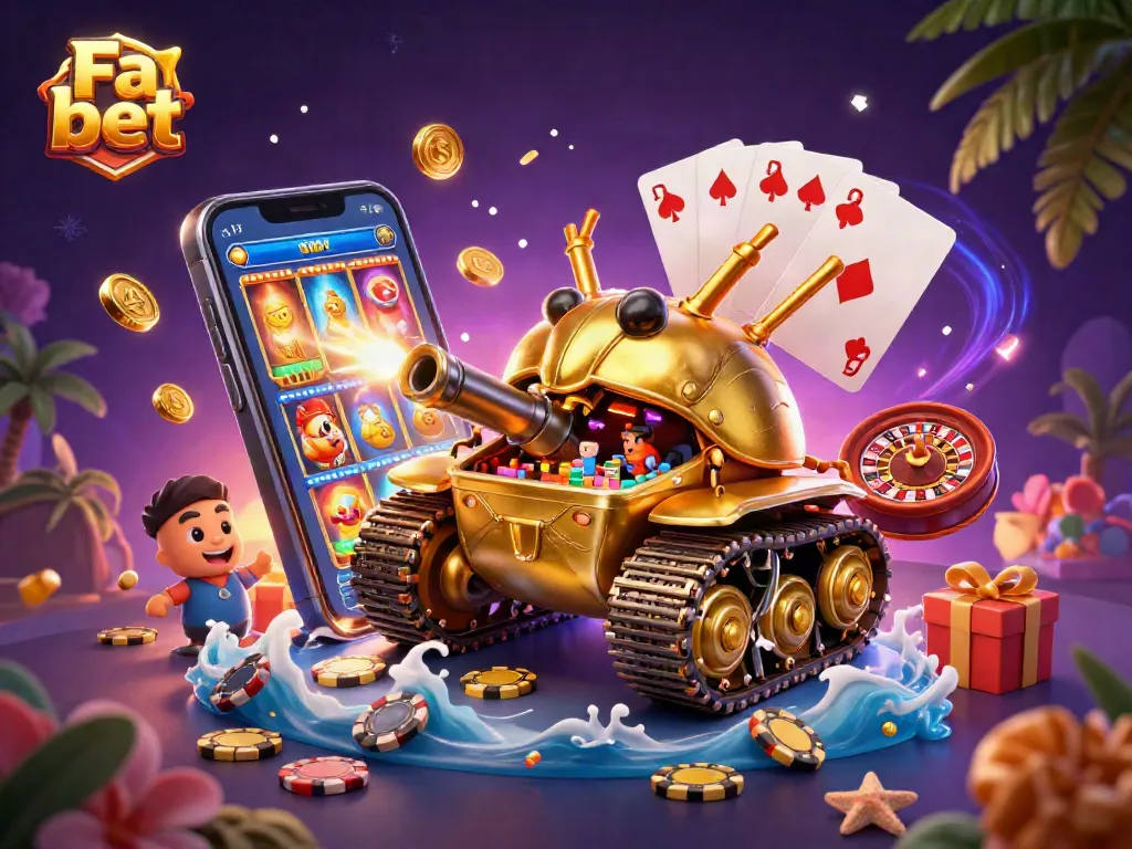 Fa bet offers thrilling gameplay with a massive golden beetle tank casino, spinning slots, and colorful party atmosphere.