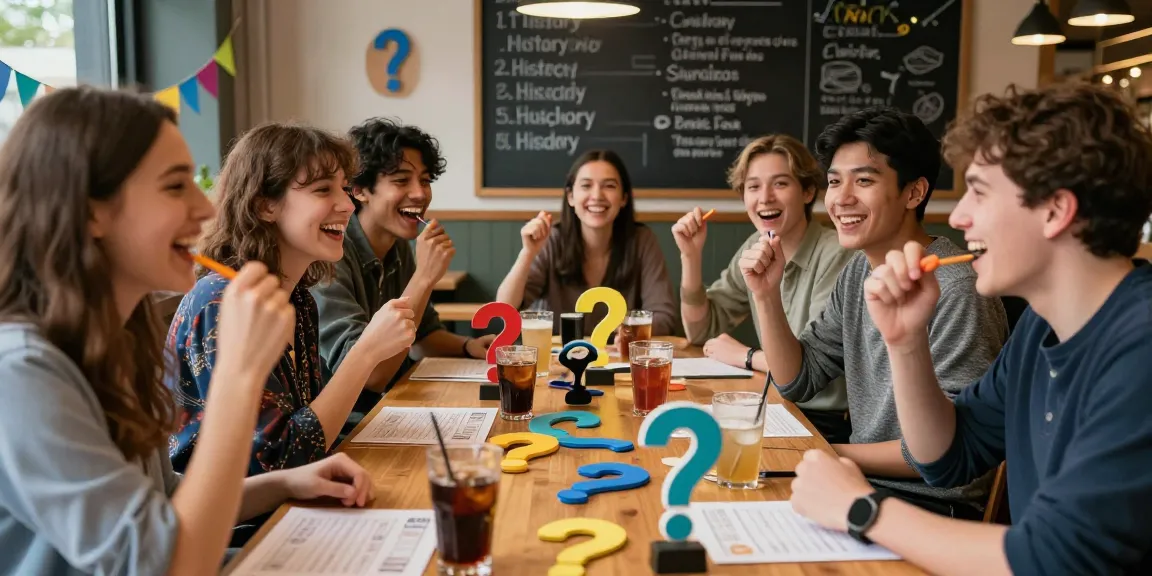 Quiz Allgemeinwissen participants engaged in a lively trivia night at a cozy cafe.