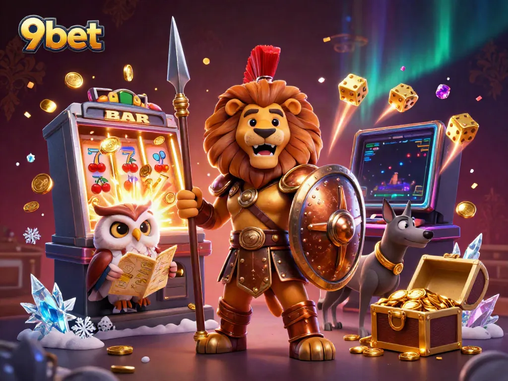 Experience the excitement of 9bet with a vivid 3D representation of casino elements and characters.