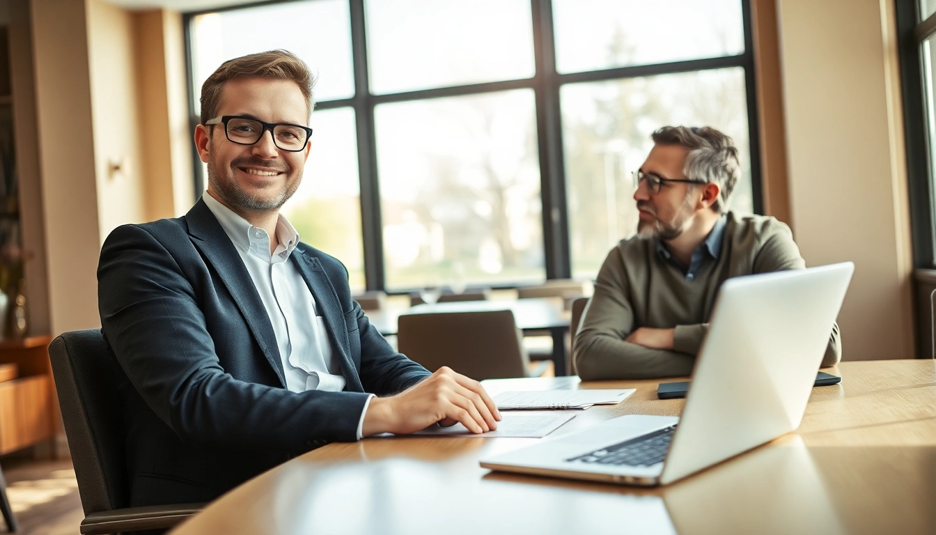 Headhunter Gastronomie im Gespräch mit einem Restaurantbesitzer in einem elegantem Büro.