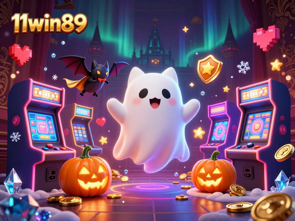 Engage with thrilling games at 11win89 in a vibrant haunted casino scene.