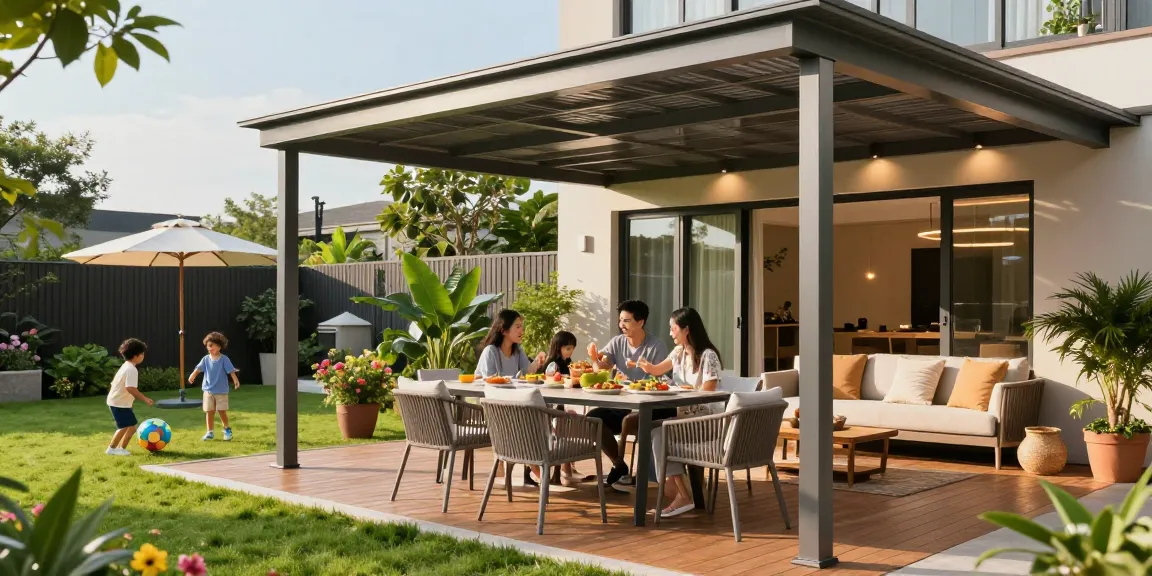 Moderne Terrassenüberdachungen bieten Schutz und Stil für Familienfeiern im Freien.