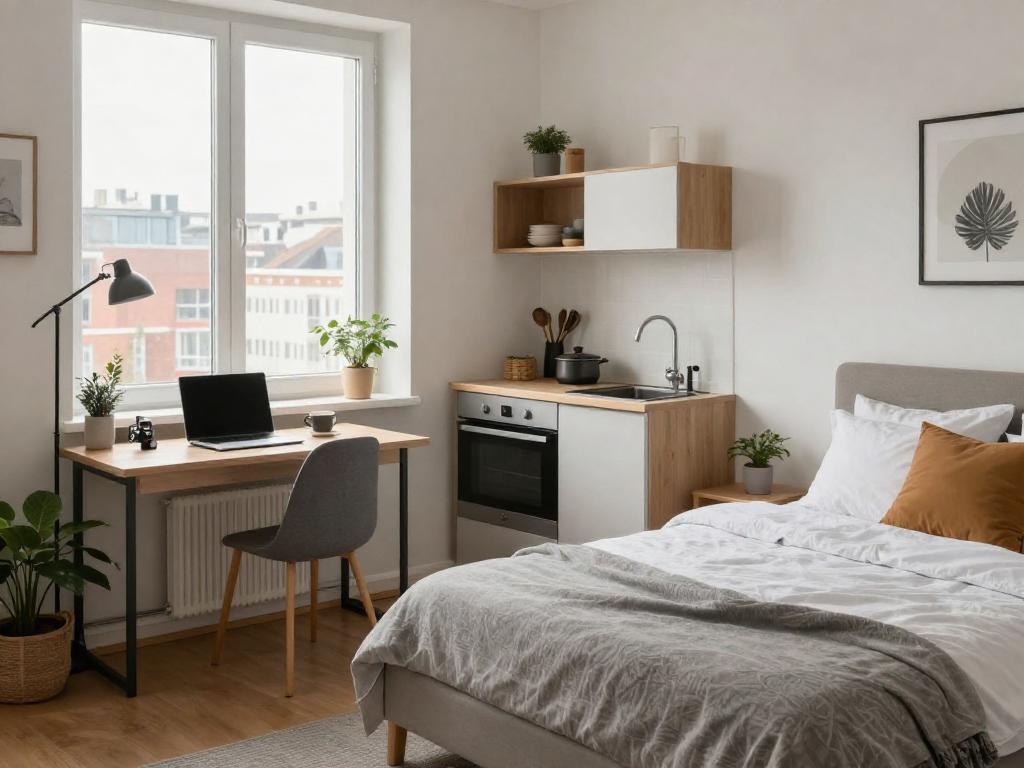 Gemütliches Monteurzimmer in Hannover mit modernem Dekor und kompletter Ausstattung für Reisende.