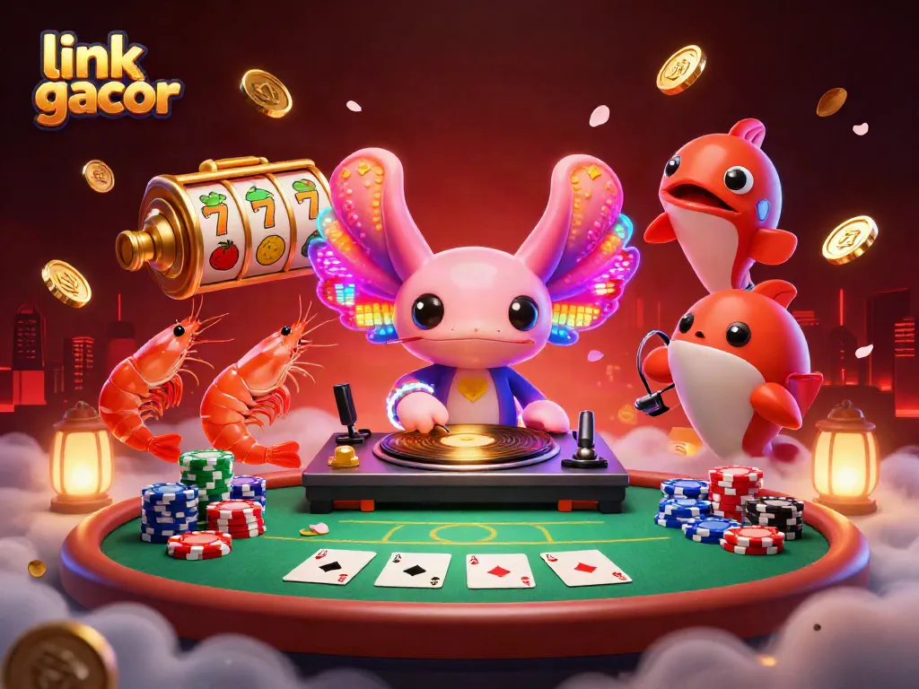 Engage in the vibrant atmosphere of link gacor with dynamic axolotl DJ and colorful slots.