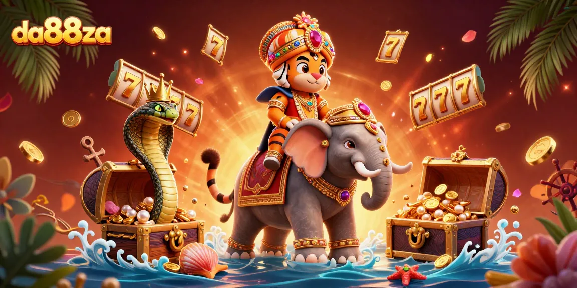 Experience thrilling spins and wins with da88za's vibrant casino scene featuring elaborate slot machines and treasures.
