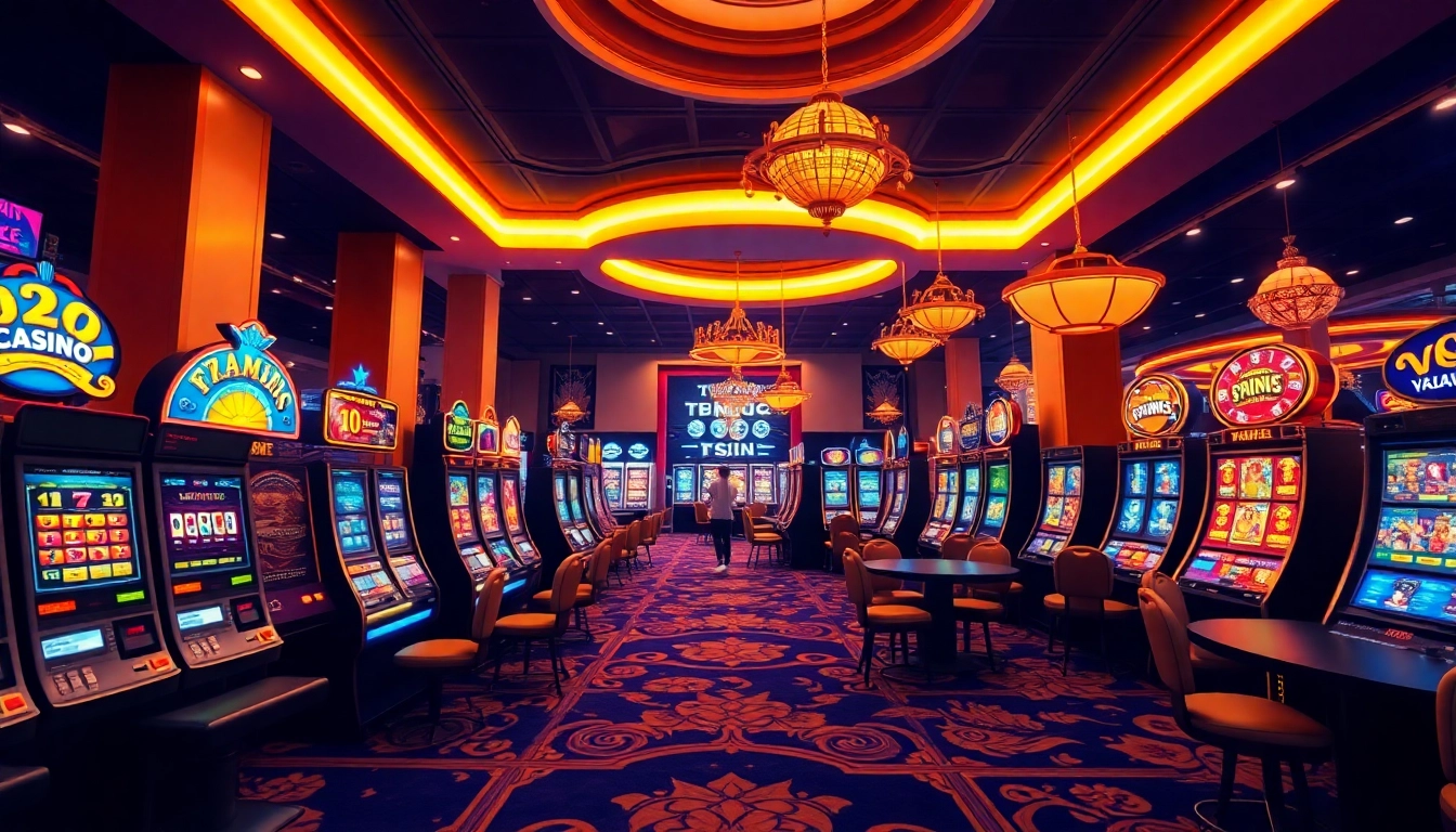 Play exciting games at casinos ohne deutsche lizenz erfahrungen, featuring various slots and tables in a vibrant setting.