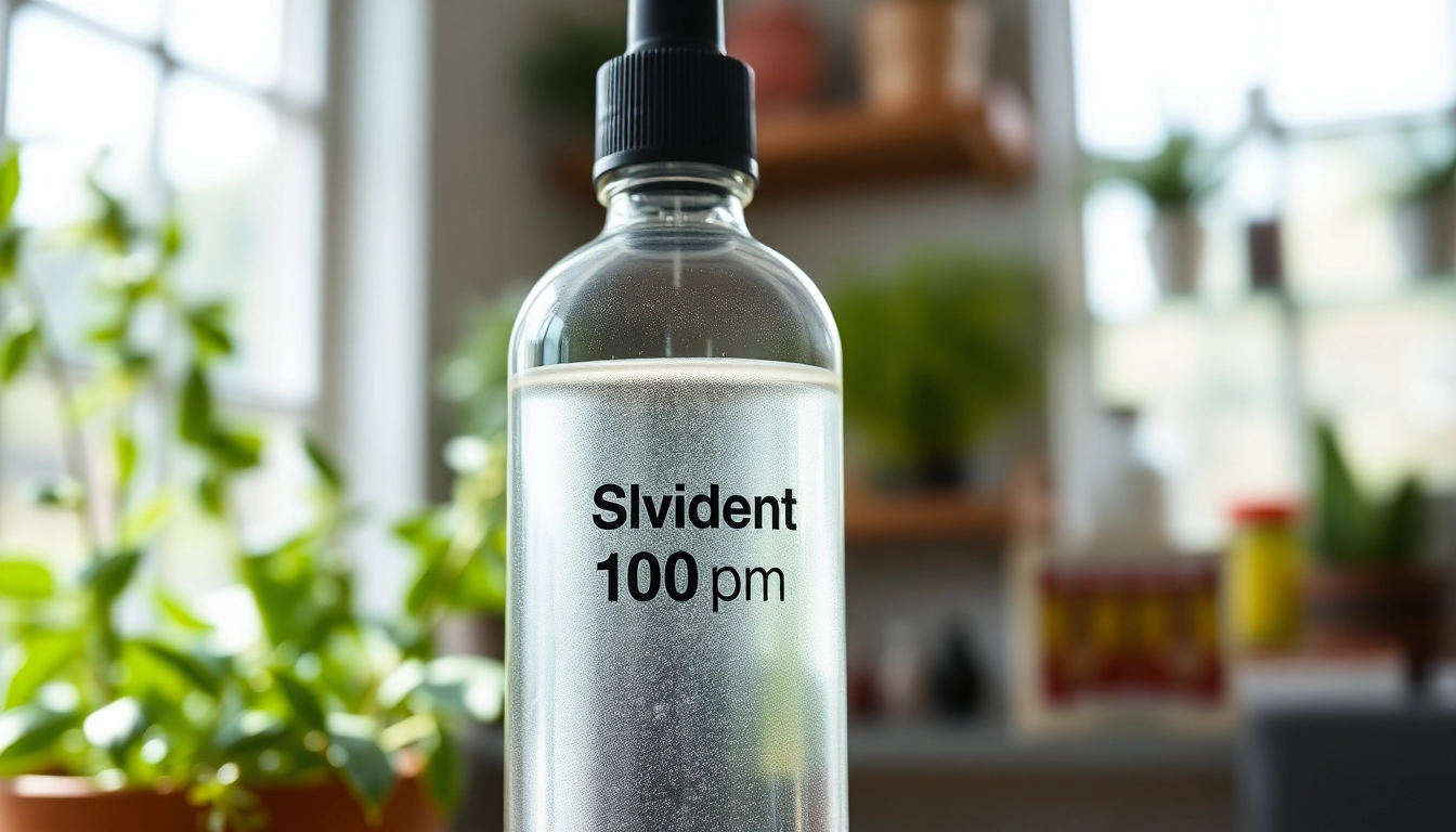 Showcasing Kolloidales Silber 100 ppm in a clear bottle highlighting its purity and quality for health benefits.