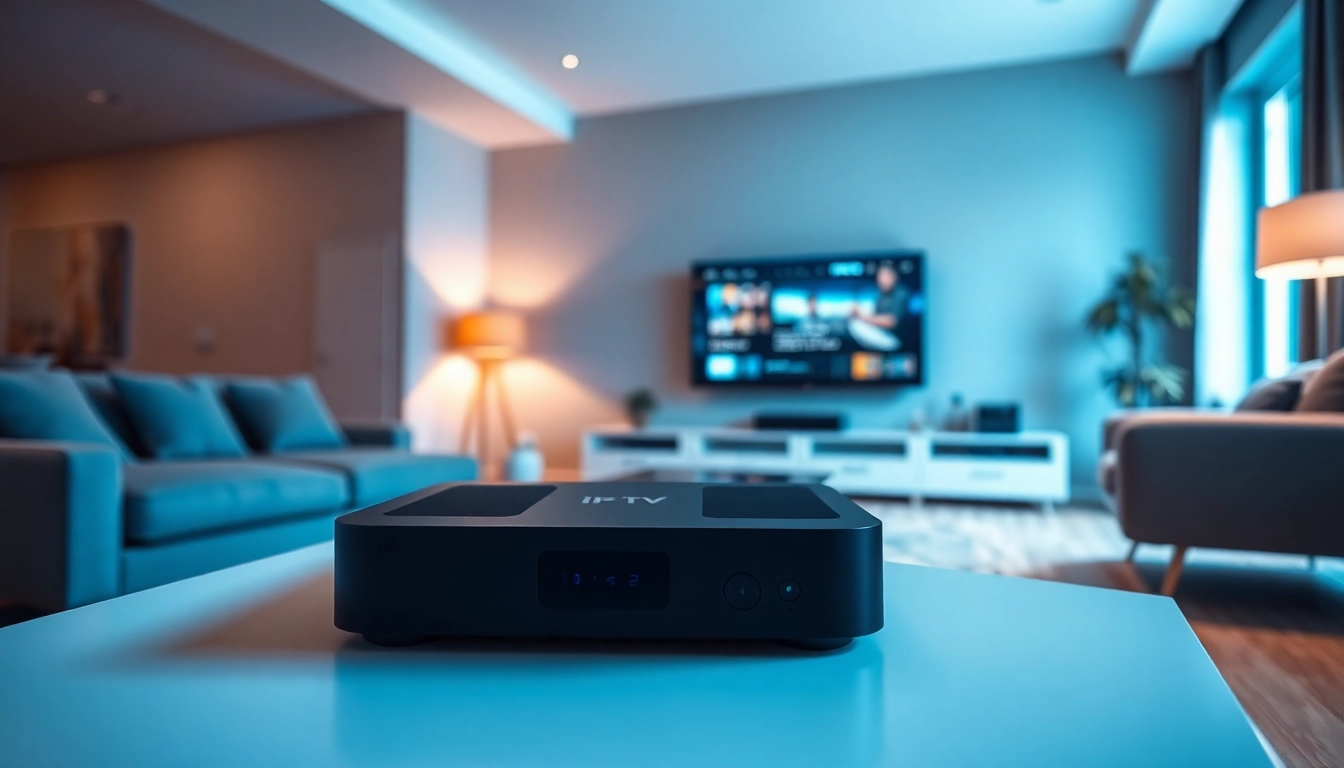 Experience premium IPTV kaufen with a modern set-top box showcasing vibrant HD content in a stylish living room.