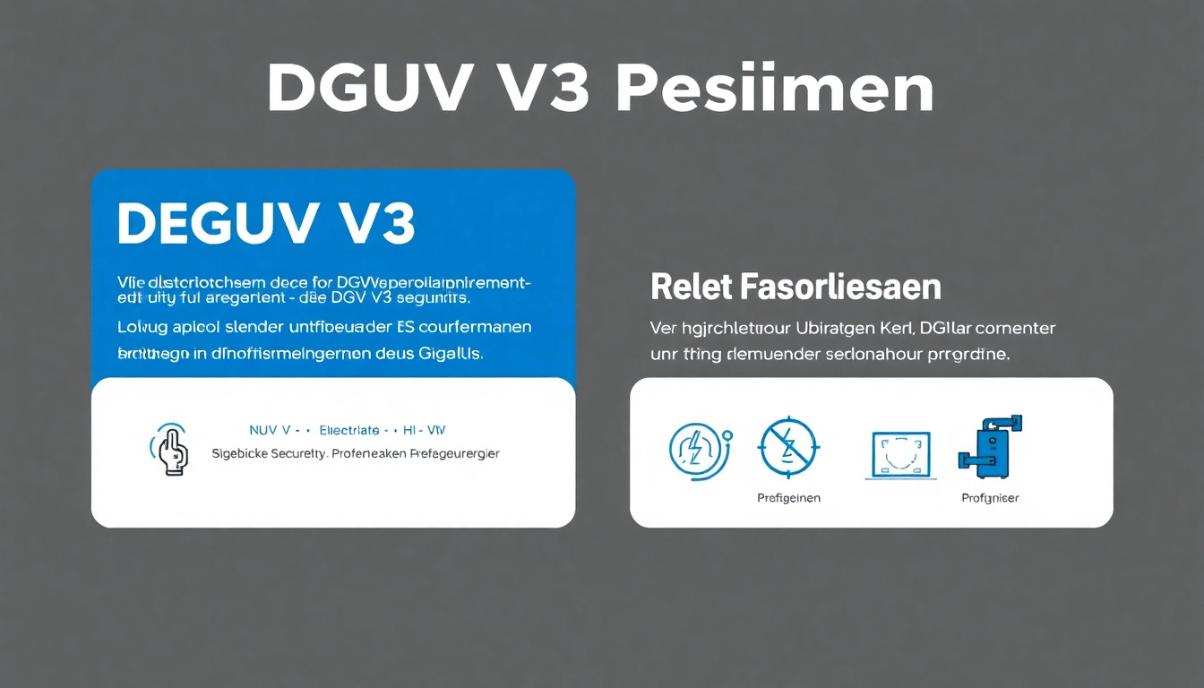 Informative Grafik zur DGUV V3 Prüfung, die wichtige Sicherheitsaspekte und Prüfgeräte darstellt.