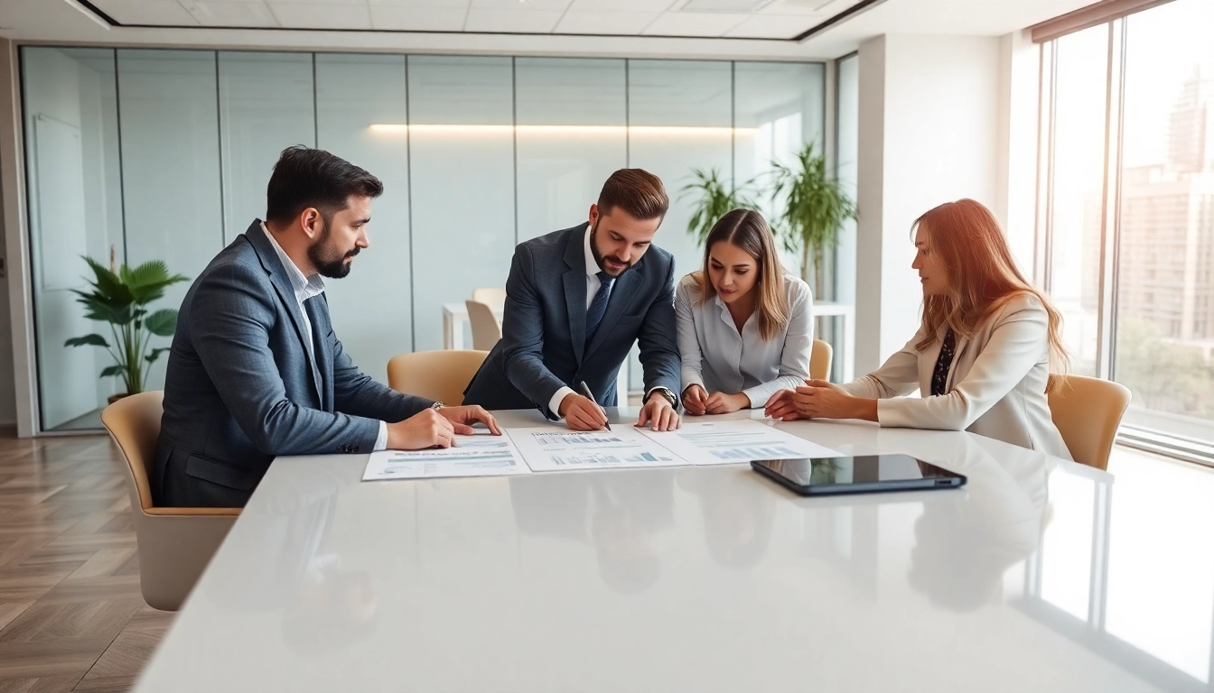 Consulting team strategizing for Unternehmensberatung Hannover in a professional office setting.