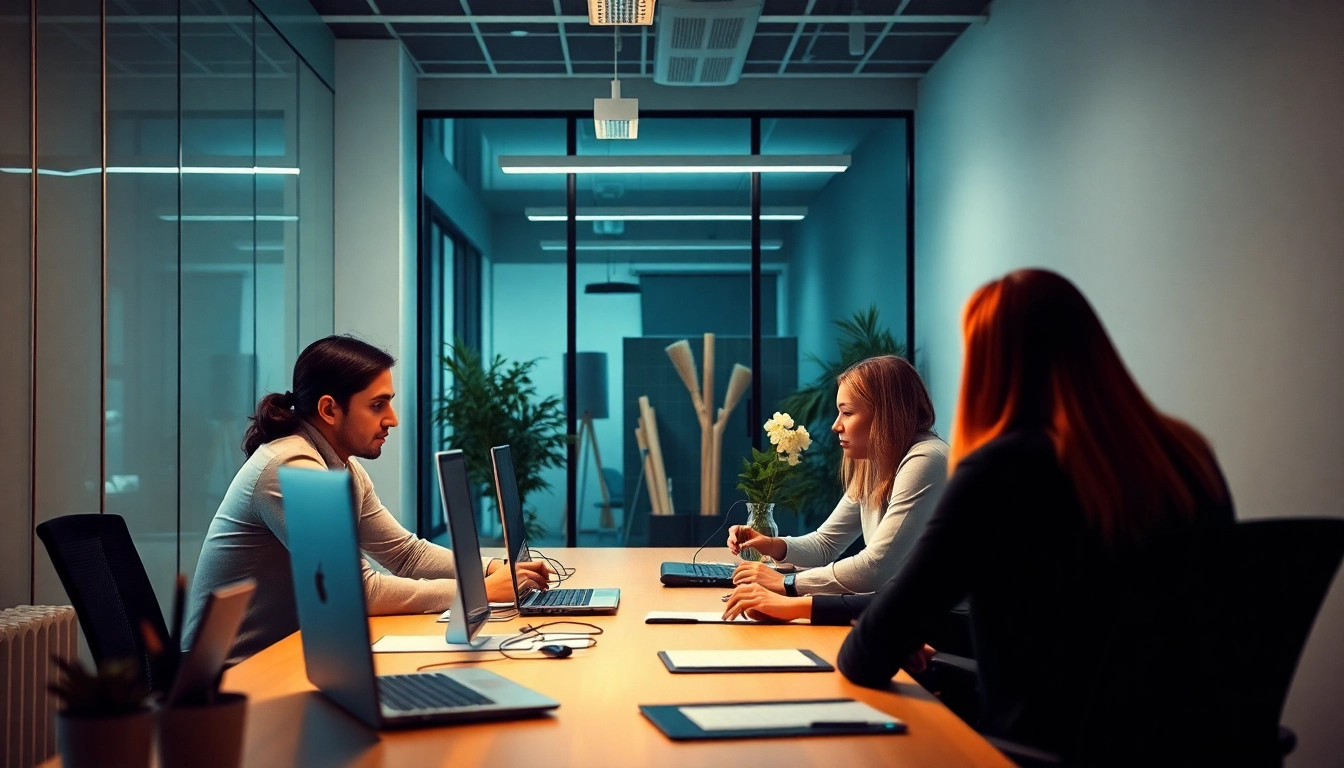 Ein Team von Experten bei SEO.my arbeitet an einem digitalen Marketingprojekt in einem modernen Büro.