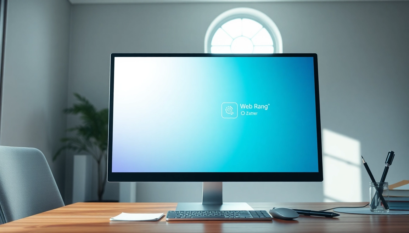 Web-Rang-Checker auf einem Bildschirm zeigt digitale Rankings in einem hellen Büro.