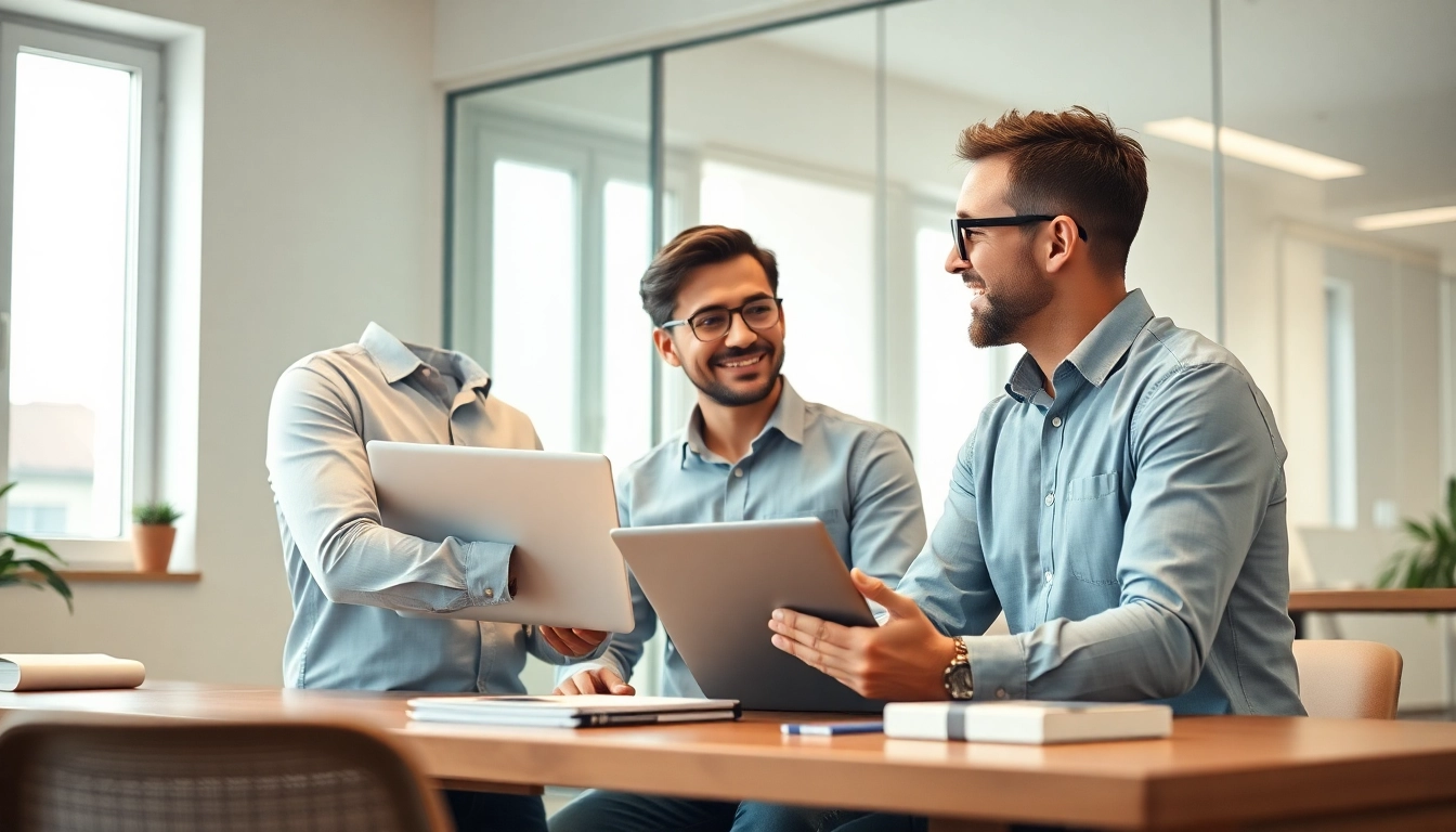 Aktiver Austausch zwischen Außendienstmitarbeiter und Kunde, Personalvermittlung Außendienst in einem modernen Büro.