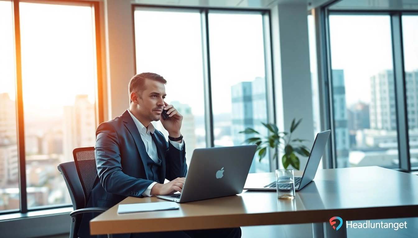 Headhunter Pflegekräfte beschäftigt sich fokussiert am Schreibtisch mit einem Kandidaten.