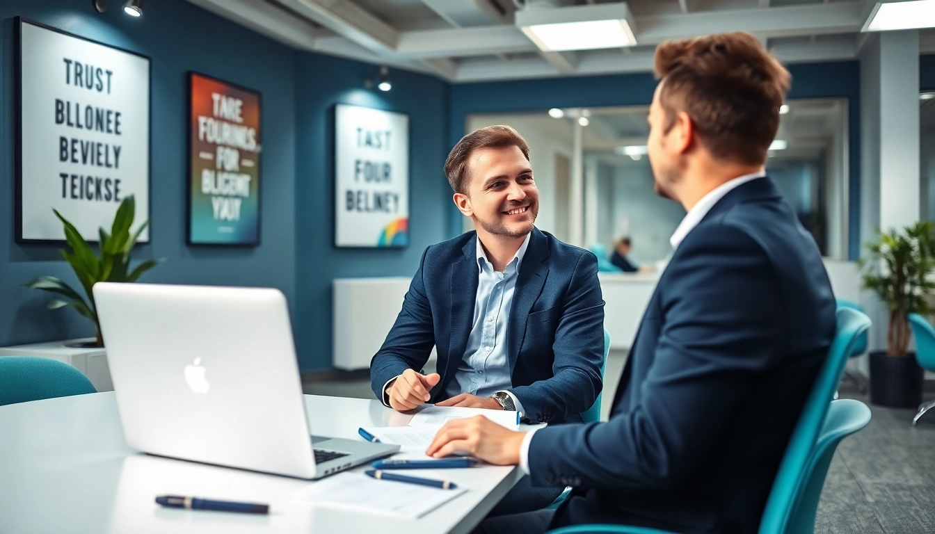 Headhunter Leverkusen engages a candidate in a modern office.