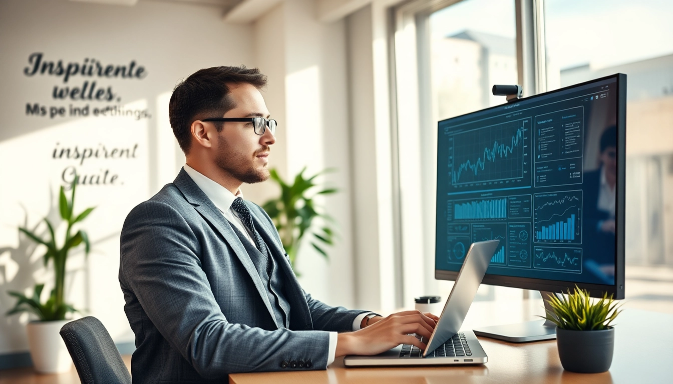 Headhunter IT, der in einem modernen Büro erfolgreich arbeitet und digitale Präsentationen erstellt.