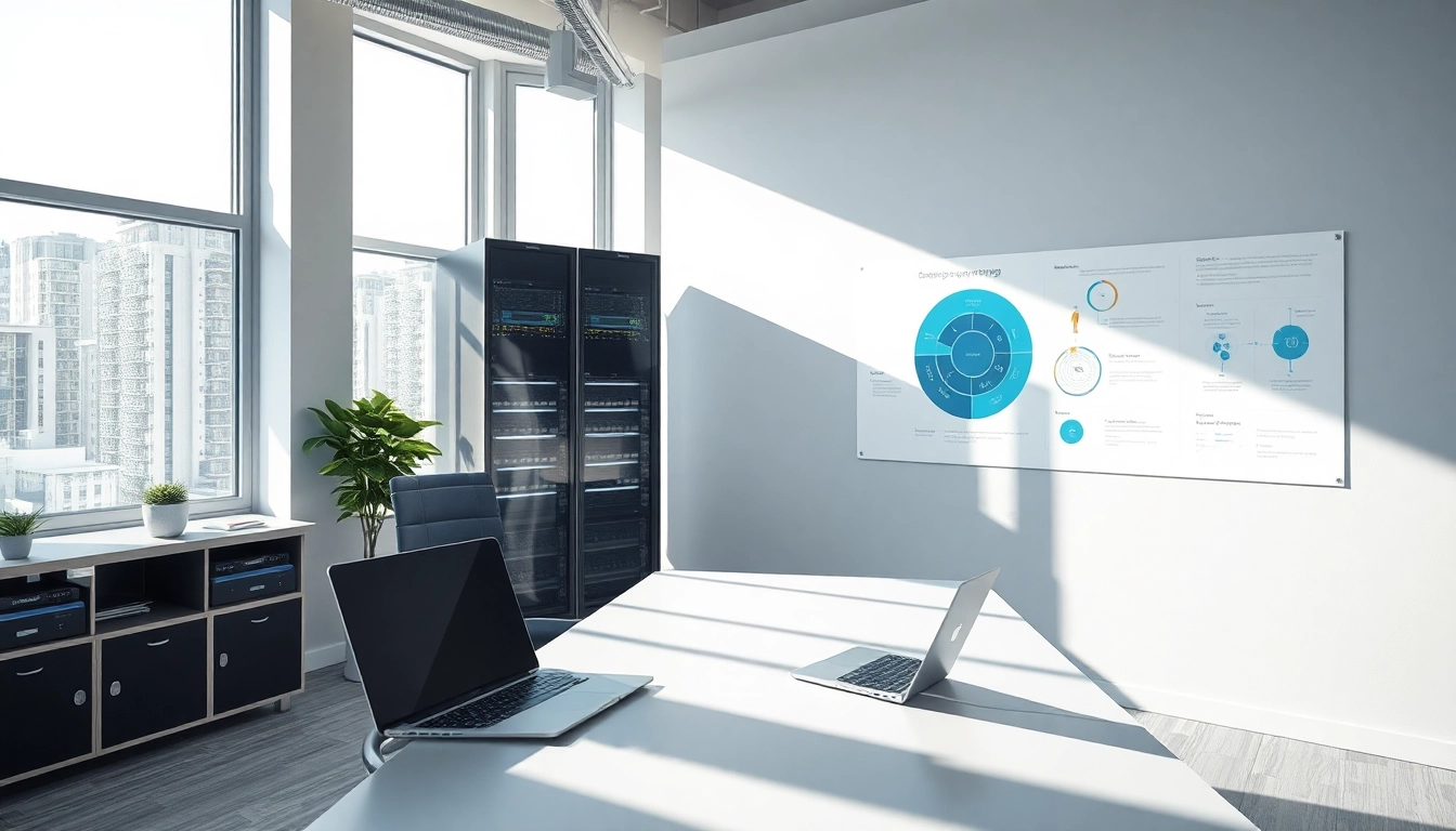 Visualisierung einer optimalen IT-Infrastruktur für Server 2025 für kleine Unternehmen in einem modernen Büro.