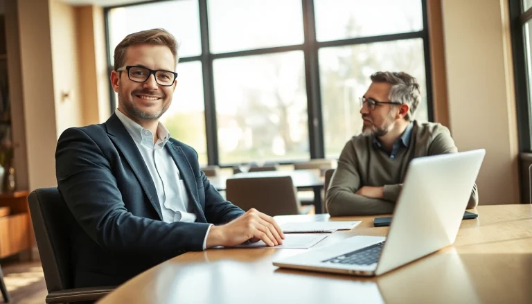Headhunter Gastronomie im Gespräch mit einem Restaurantbesitzer in einem elegantem Büro.