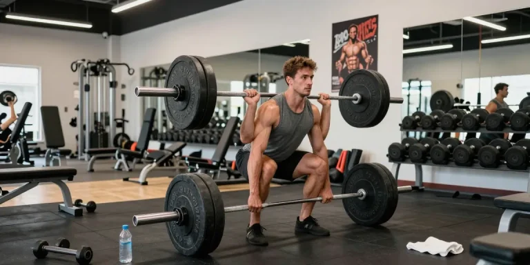 Starker Athlet hebt Gewichte im Steroidshop Fitnessstudio und zeigt Hingabe und Fitness.